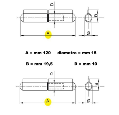 CERNIERA a saldare perno sfilo a 2 ali mm 120